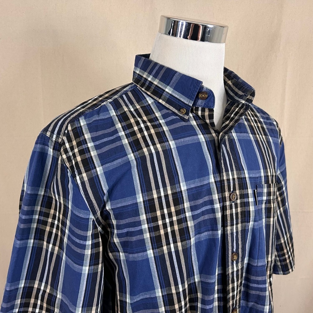 Carhartt LT Tall Relaxed Fit Button Down Shirt Blue Plaid Short Sleeve Mens